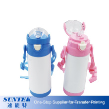 Sublimation Stainless Steel Children Sports Water Bottles with Strap and Straw 350ml
